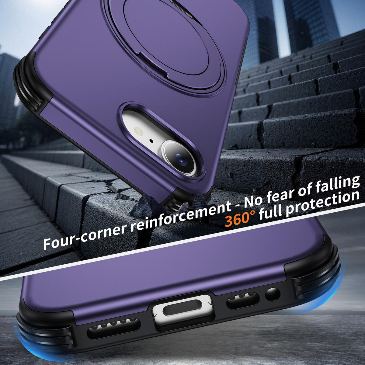 For iPhone 17e / 16e Magnetic 360 Rotating Holder Phone Case - Dark Purple - EDA009861205G