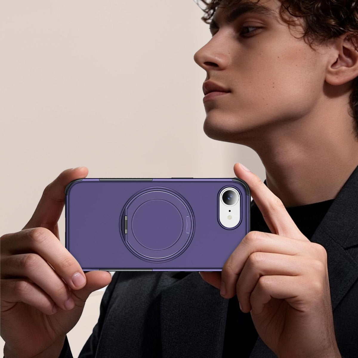 For iPhone 17e / 16e Magnetic 360 Rotating Holder Phone Case - Dark Purple - EDA009861205G