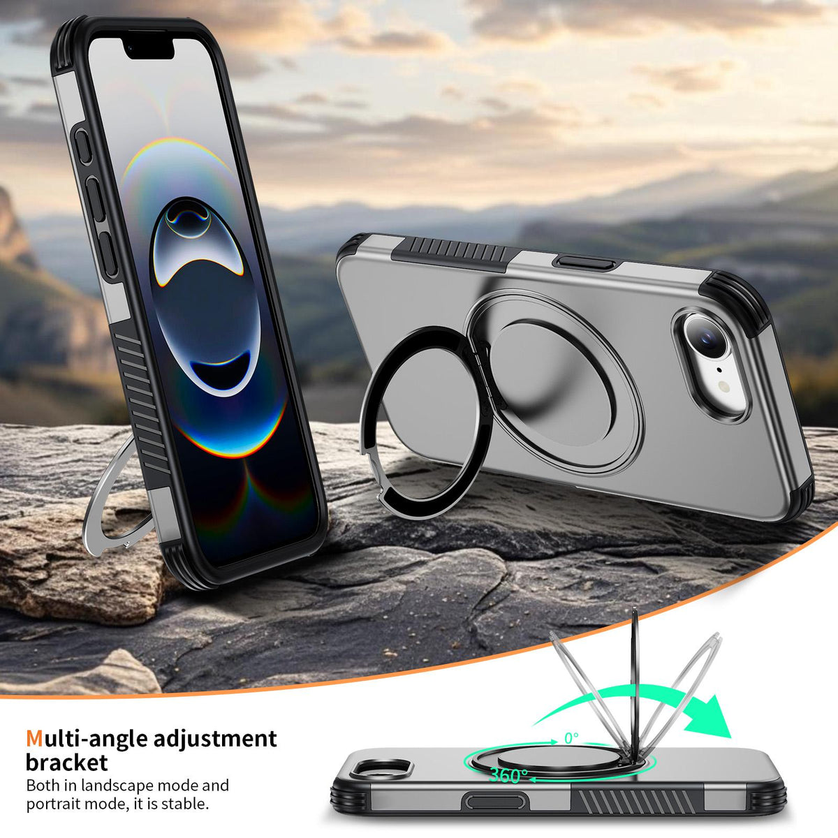 For iPhone 17e / 16e Magnetic 360 Rotating Holder Phone Case - Silver - EDA009861205H