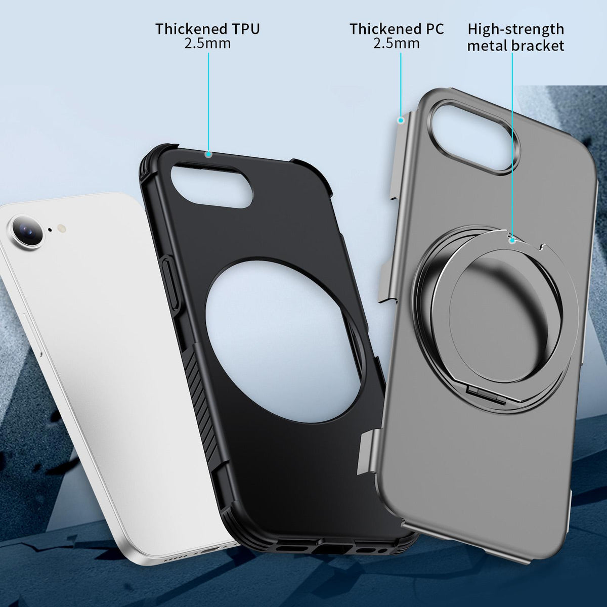 For iPhone 17e / 16e Magnetic 360 Rotating Holder Phone Case - Silver - EDA009861205H