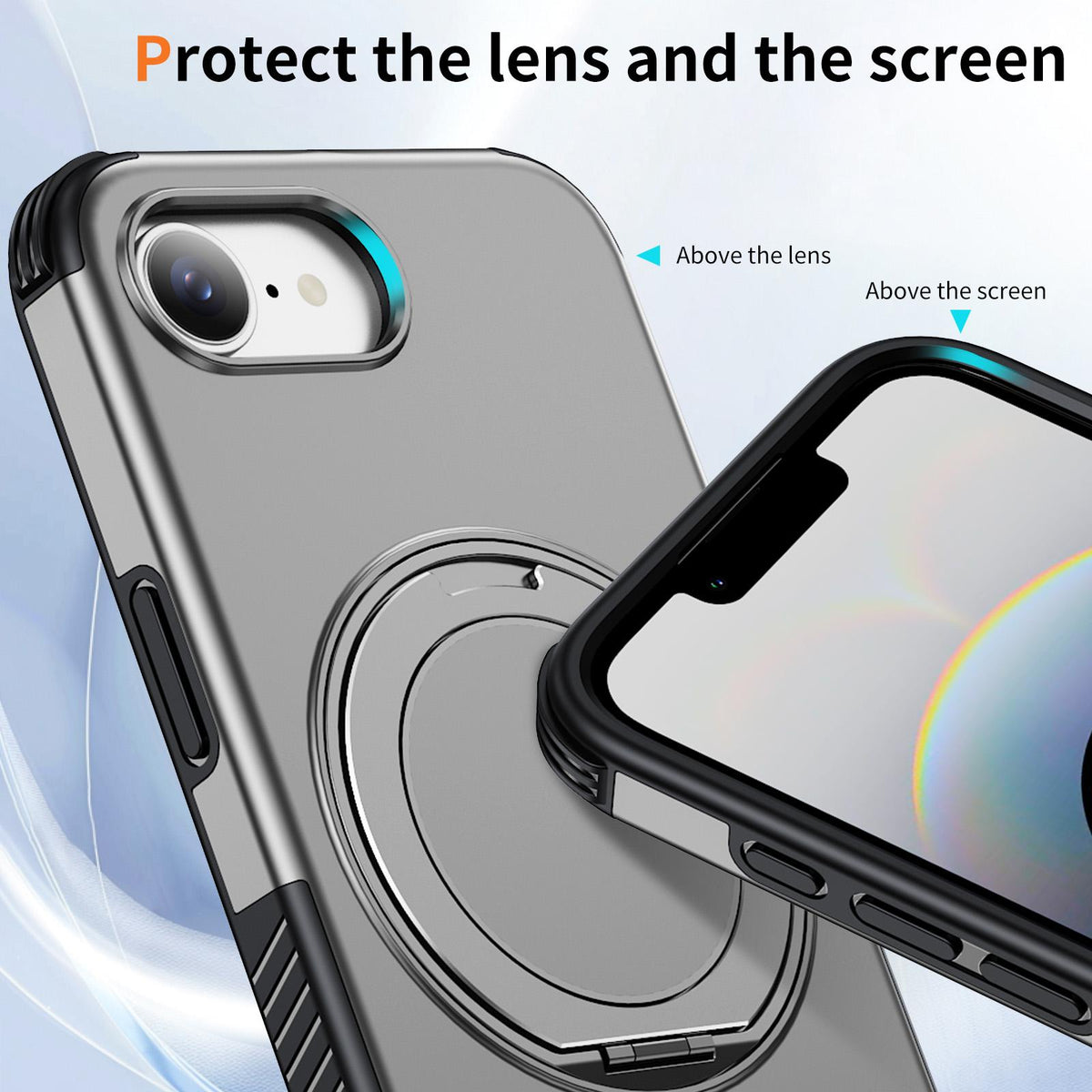 For iPhone 17e / 16e Magnetic 360 Rotating Holder Phone Case - Silver - EDA009861205H