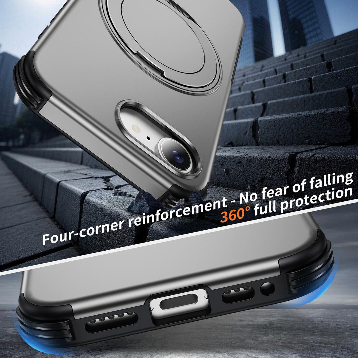 For iPhone 17e / 16e Magnetic 360 Rotating Holder Phone Case - Silver - EDA009861205H