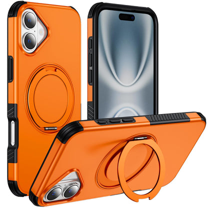 For iPhone 16 Plus Magnetic 360 Rotating Holder Phone Case - Orange - EDA009861206A