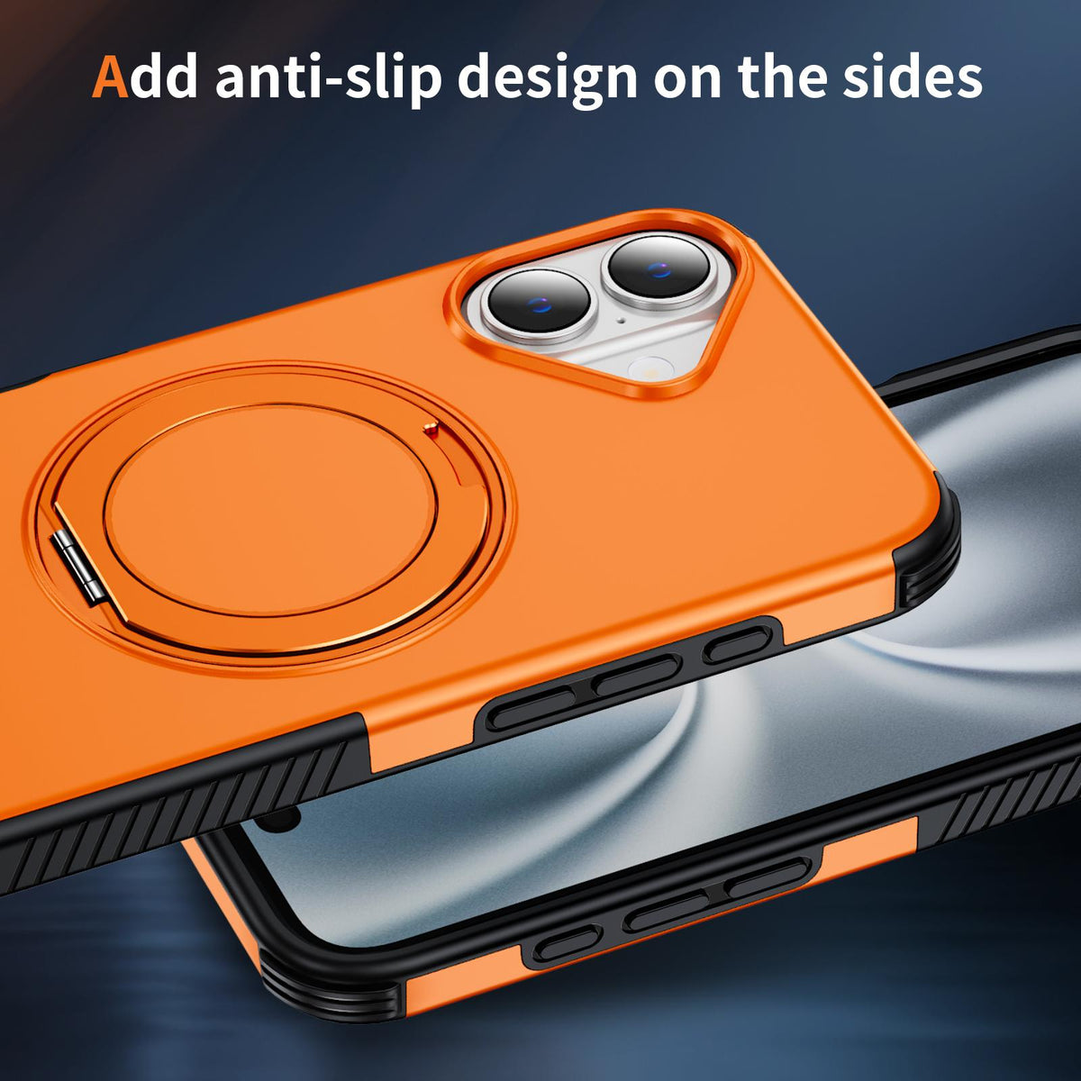 For iPhone 16 Plus Magnetic 360 Rotating Holder Phone Case - Orange - EDA009861206A