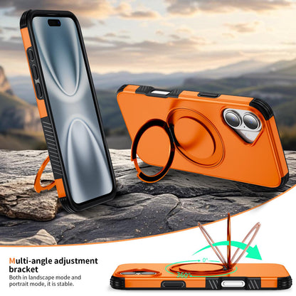 For iPhone 16 Plus Magnetic 360 Rotating Holder Phone Case - Orange - EDA009861206A