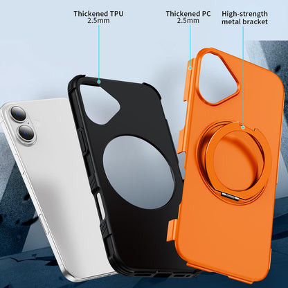 For iPhone 16 Plus Magnetic 360 Rotating Holder Phone Case - Orange - EDA009861206A