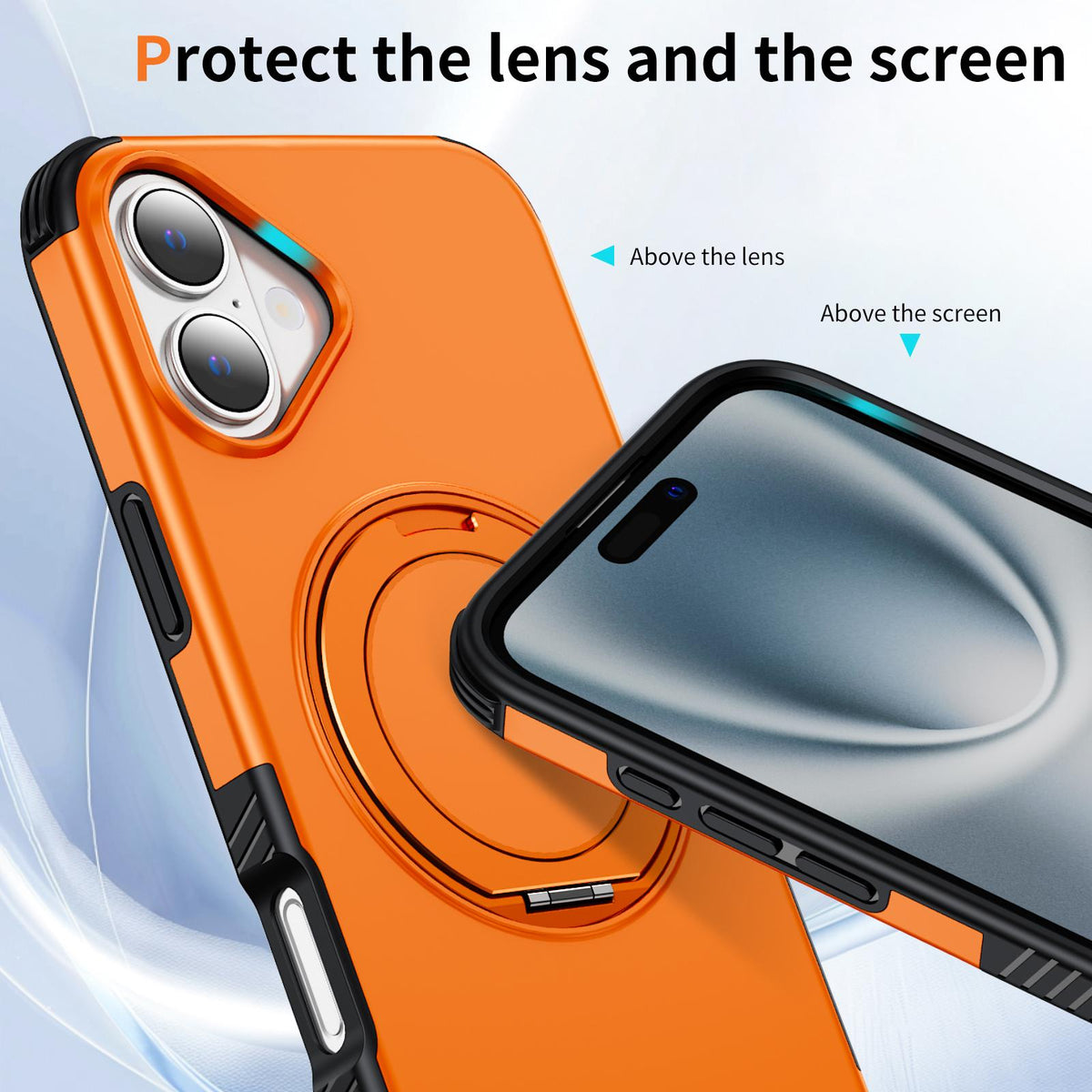 For iPhone 16 Plus Magnetic 360 Rotating Holder Phone Case - Orange - EDA009861206A