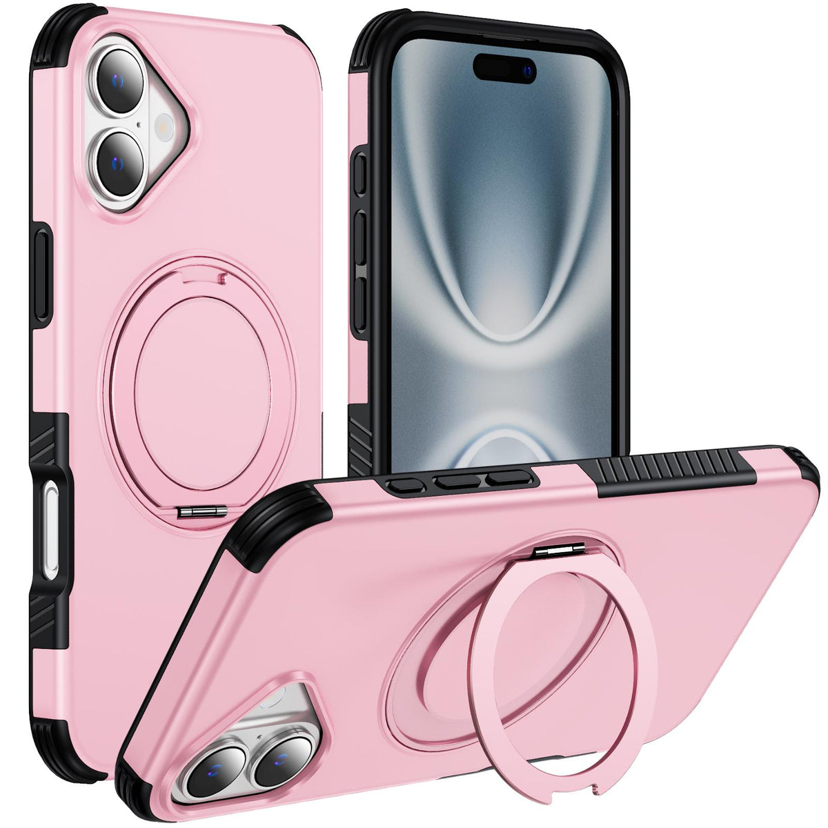 For iPhone 16 Plus Magnetic 360 Rotating Holder Phone Case - Pink - EDA009861206B