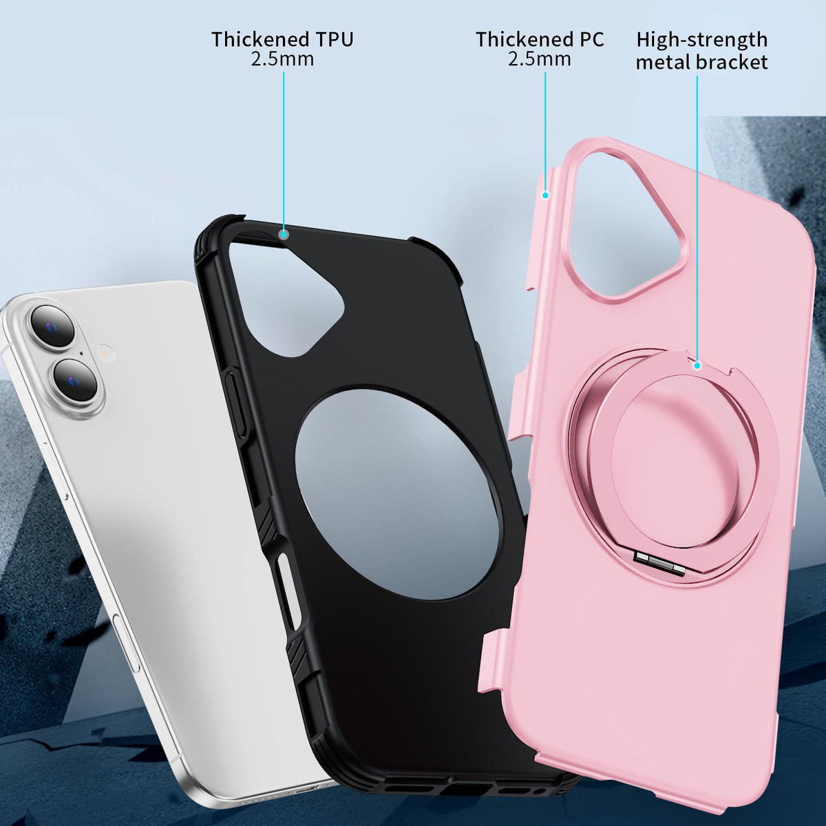For iPhone 16 Plus Magnetic 360 Rotating Holder Phone Case - Pink - EDA009861206B