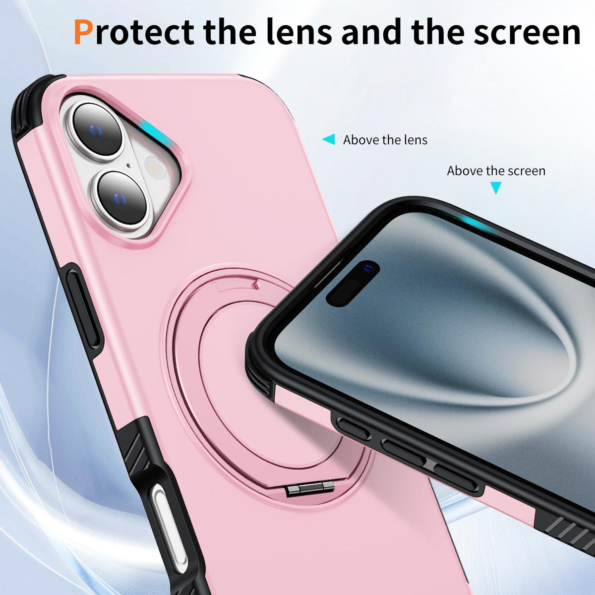 For iPhone 16 Plus Magnetic 360 Rotating Holder Phone Case - Pink - EDA009861206B