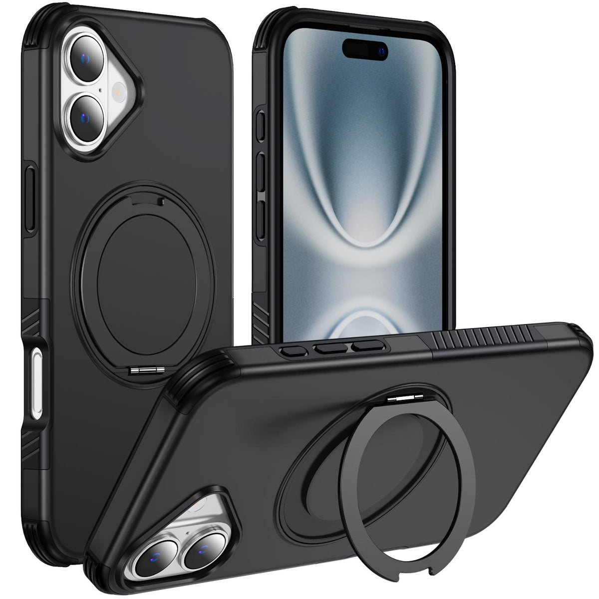 For iPhone 16 Plus Magnetic 360 Rotating Holder Phone Case - Black - EDA009861206C