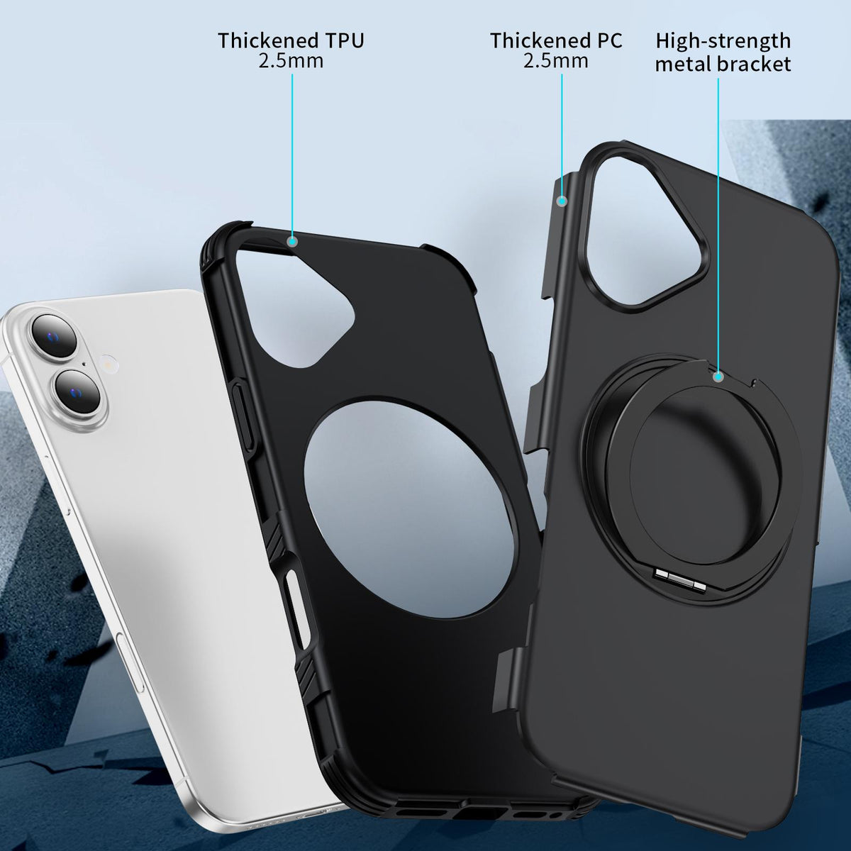 For iPhone 16 Plus Magnetic 360 Rotating Holder Phone Case - Black - EDA009861206C
