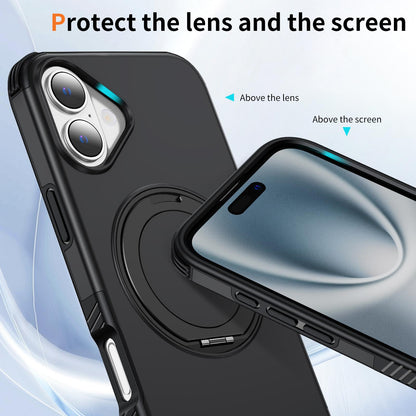 For iPhone 16 Plus Magnetic 360 Rotating Holder Phone Case - Black - EDA009861206C