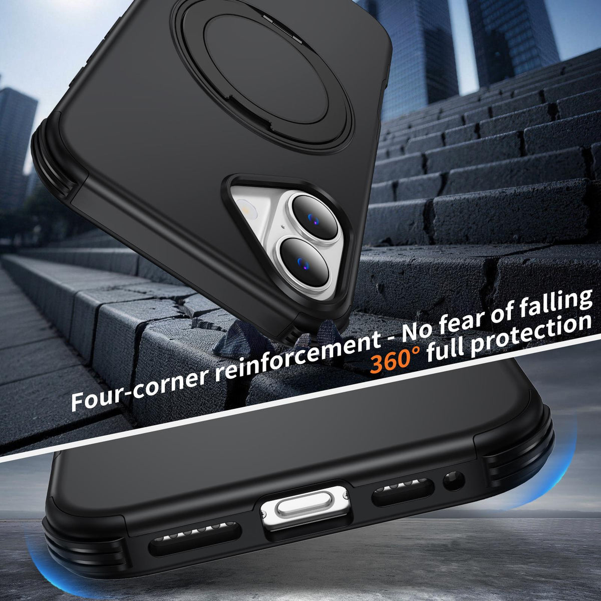 For iPhone 16 Plus Magnetic 360 Rotating Holder Phone Case - Black - EDA009861206C