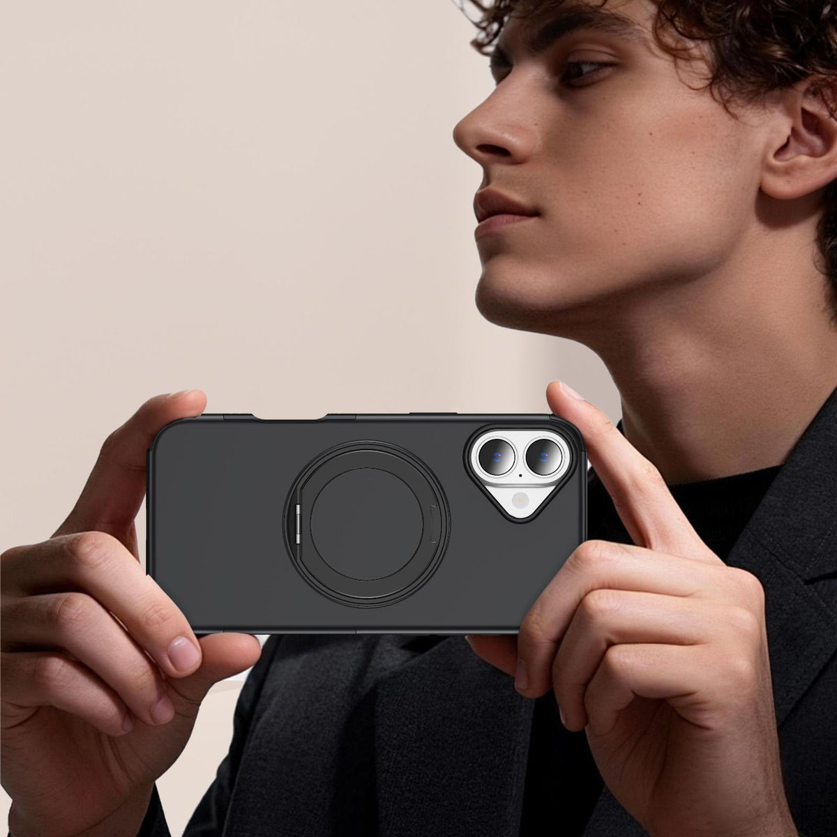 For iPhone 16 Plus Magnetic 360 Rotating Holder Phone Case - Black - EDA009861206C