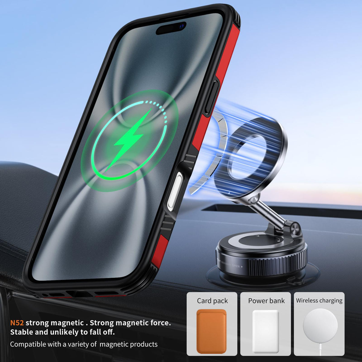 For iPhone 16 Plus Magnetic 360 Rotating Holder Phone Case - Red - EDA009861206D