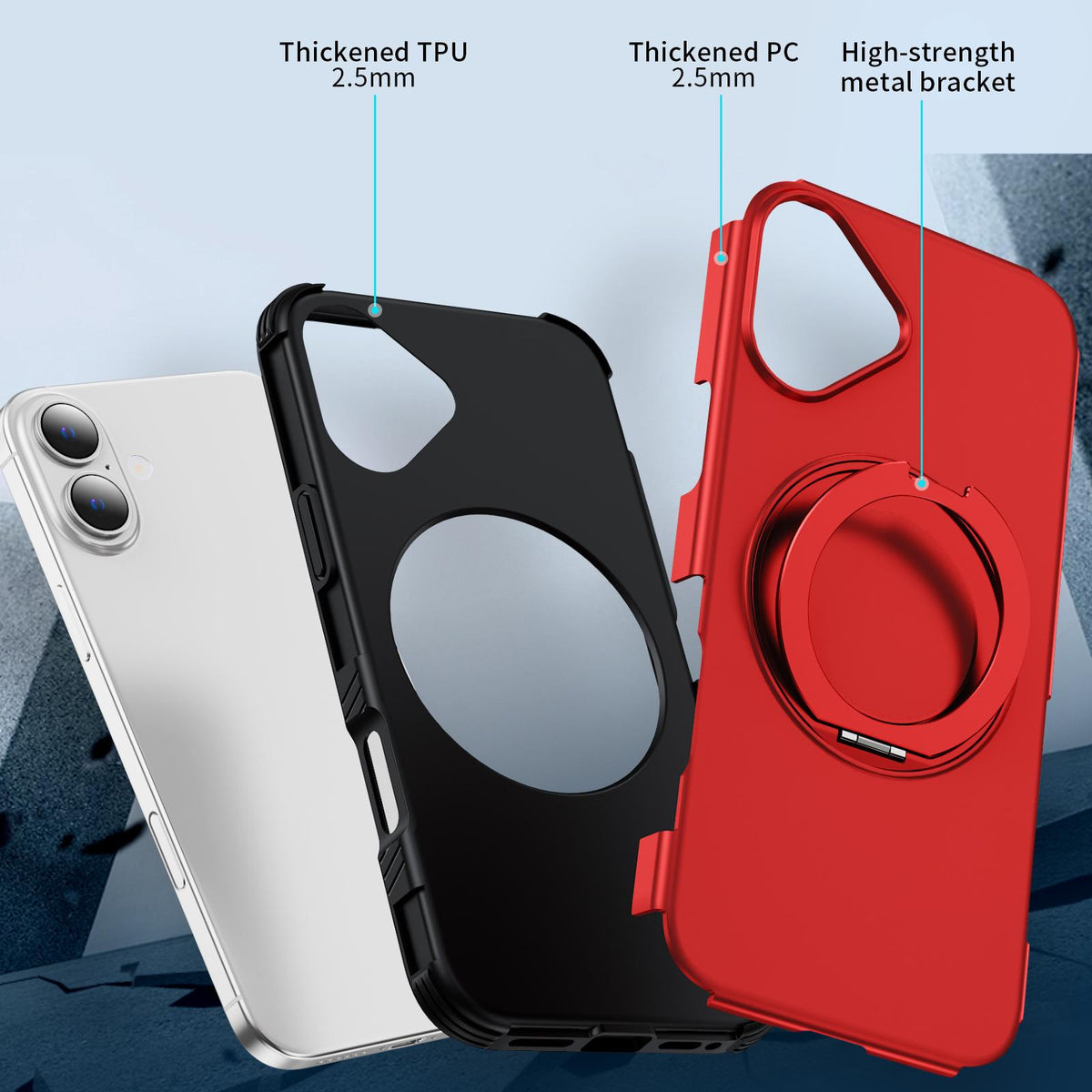 For iPhone 16 Plus Magnetic 360 Rotating Holder Phone Case - Red - EDA009861206D