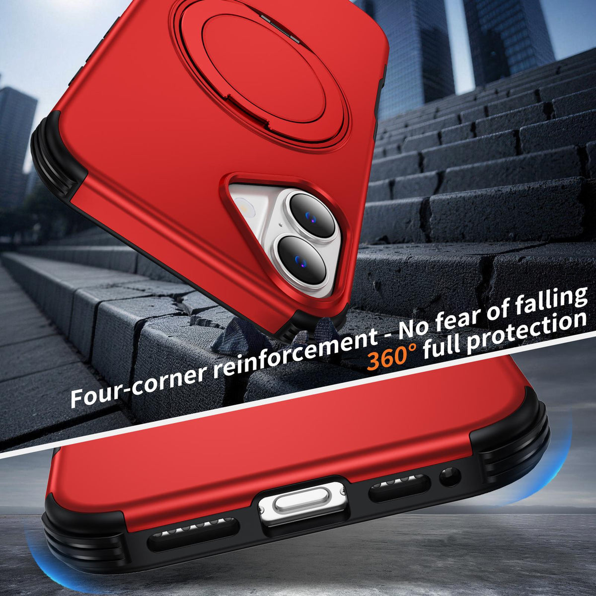 For iPhone 16 Plus Magnetic 360 Rotating Holder Phone Case - Red - EDA009861206D