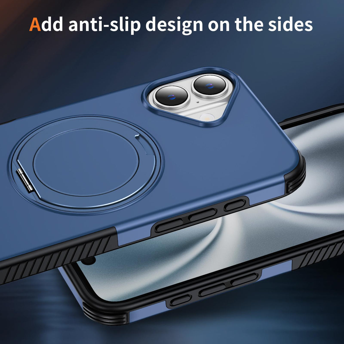 For iPhone 16 Plus Magnetic 360 Rotating Holder Phone Case - Blue - EDA009861206E