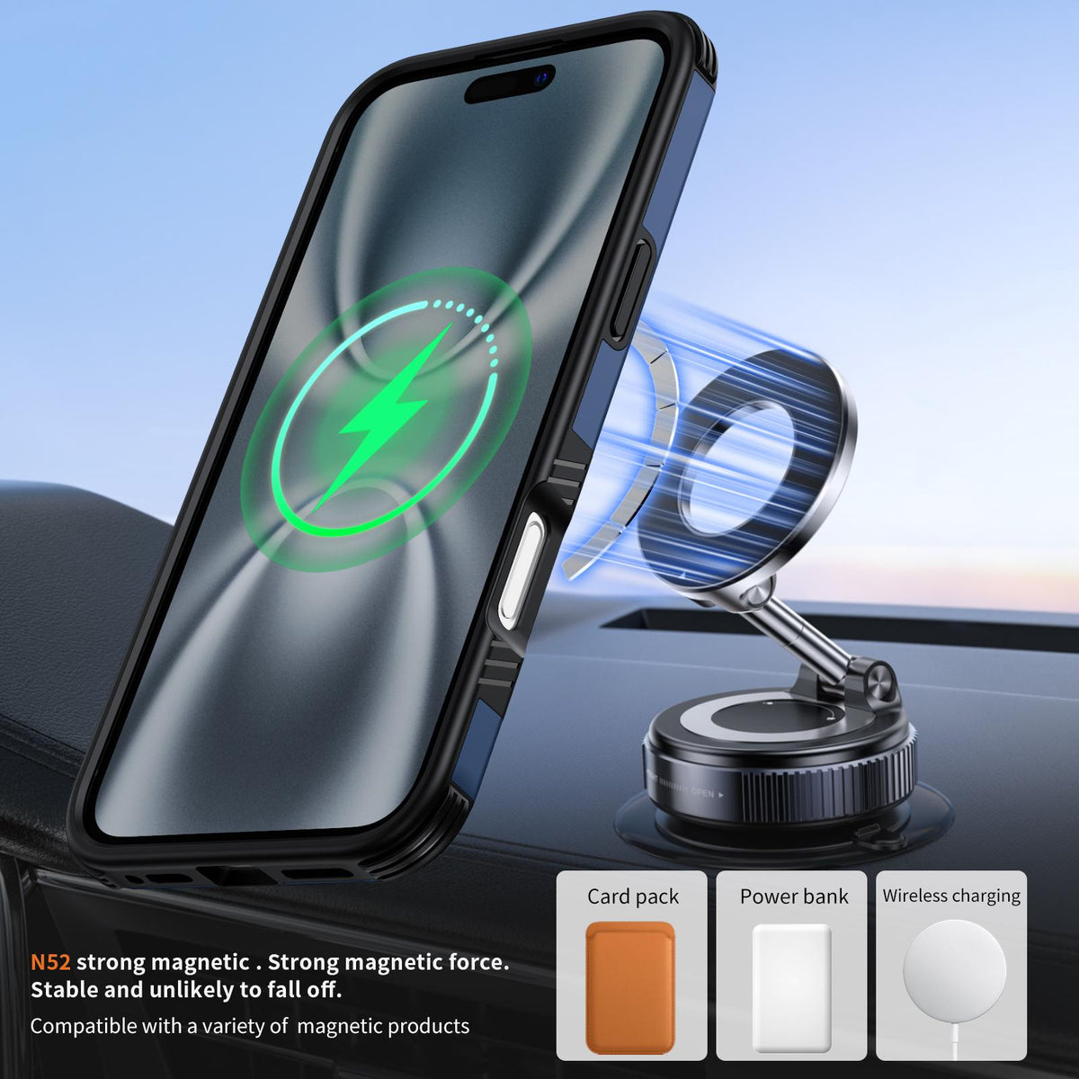 For iPhone 16 Plus Magnetic 360 Rotating Holder Phone Case - Blue - EDA009861206E
