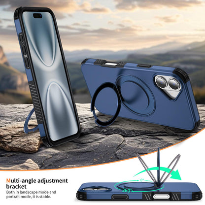For iPhone 16 Plus Magnetic 360 Rotating Holder Phone Case - Blue - EDA009861206E
