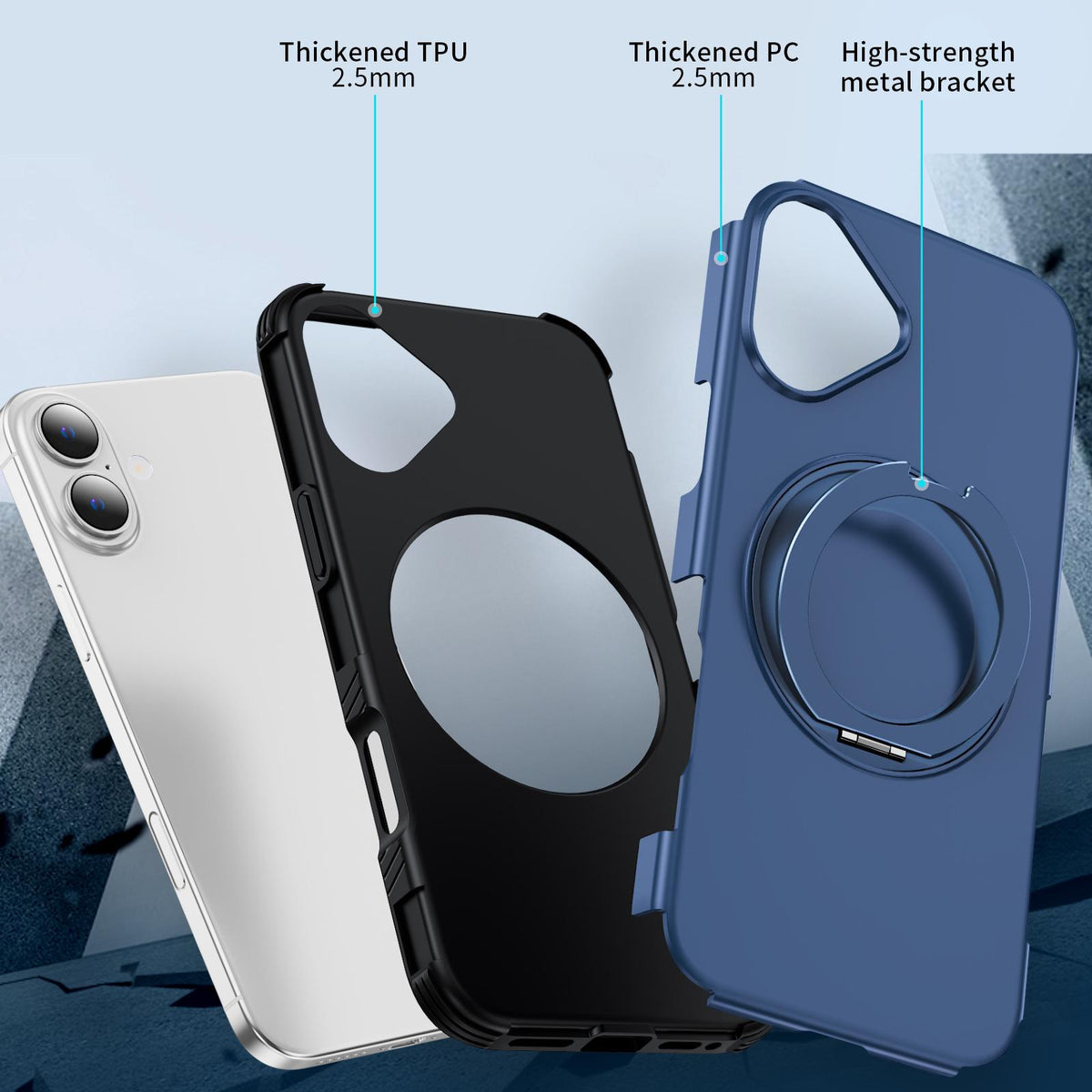 For iPhone 16 Plus Magnetic 360 Rotating Holder Phone Case - Blue - EDA009861206E