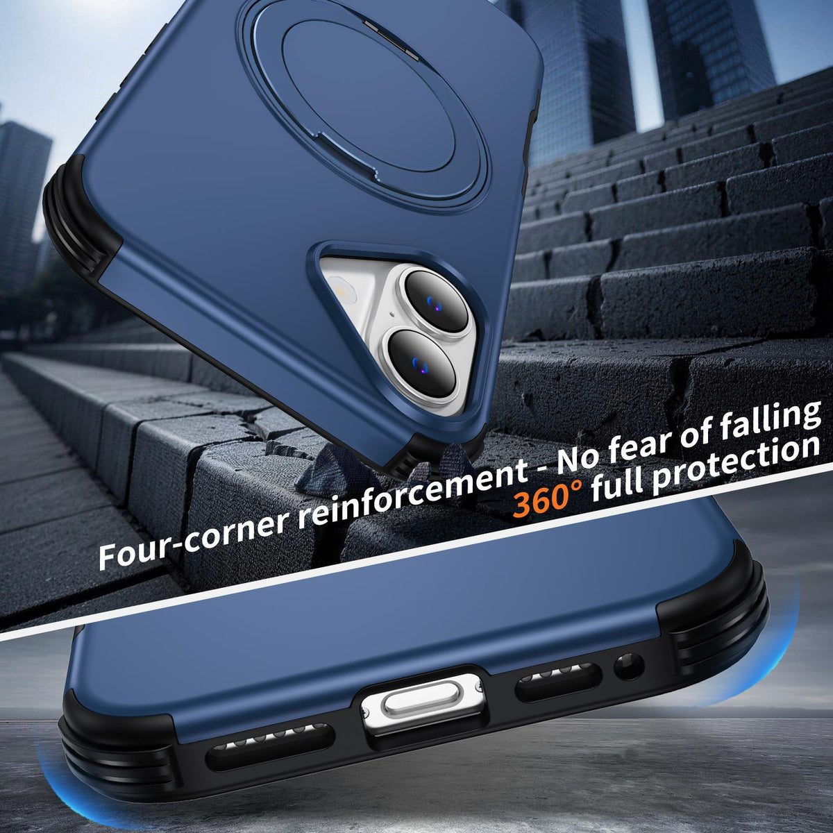 For iPhone 16 Plus Magnetic 360 Rotating Holder Phone Case - Blue - EDA009861206E