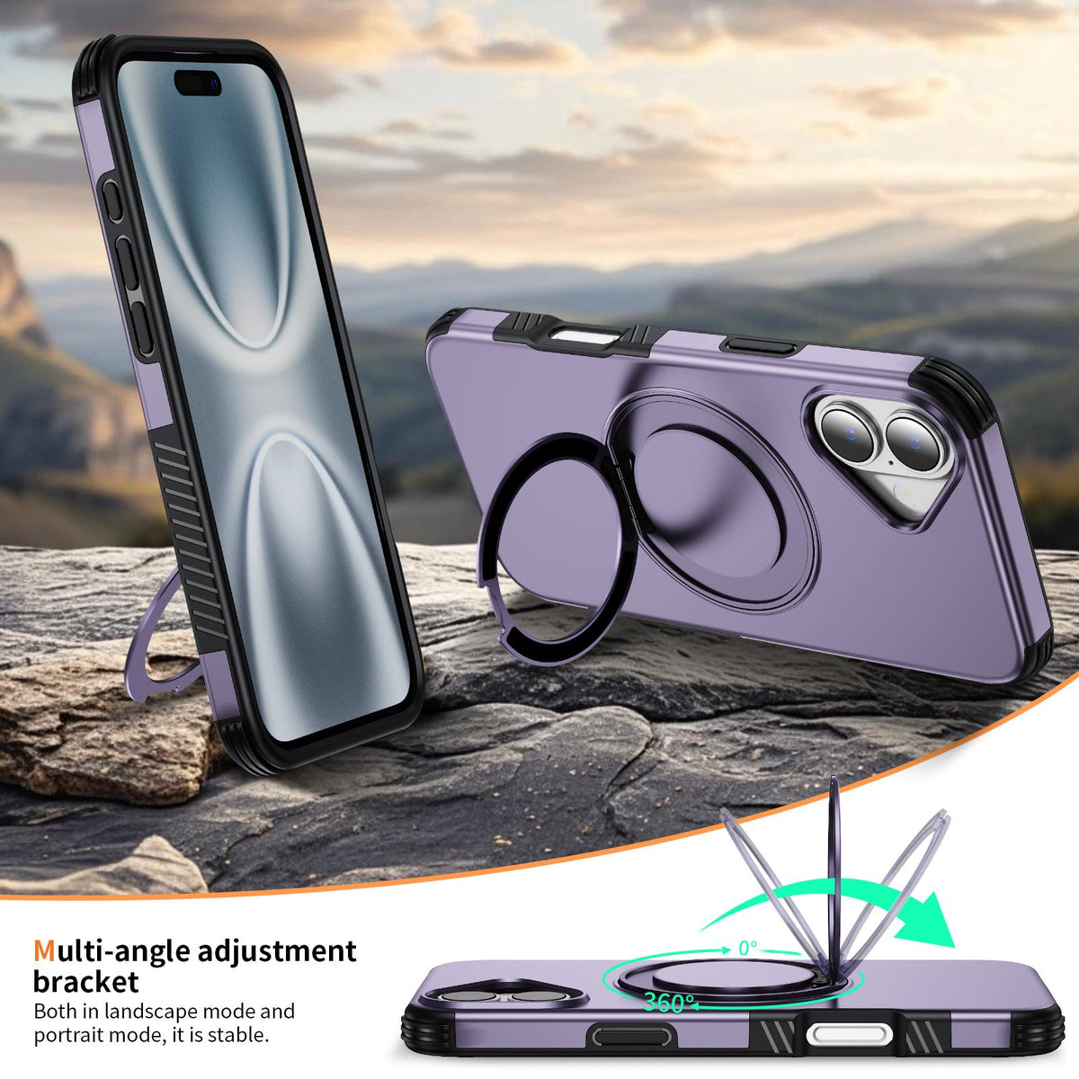 For iPhone 16 Plus Magnetic 360 Rotating Holder Phone Case - Light Purple - EDA009861206F