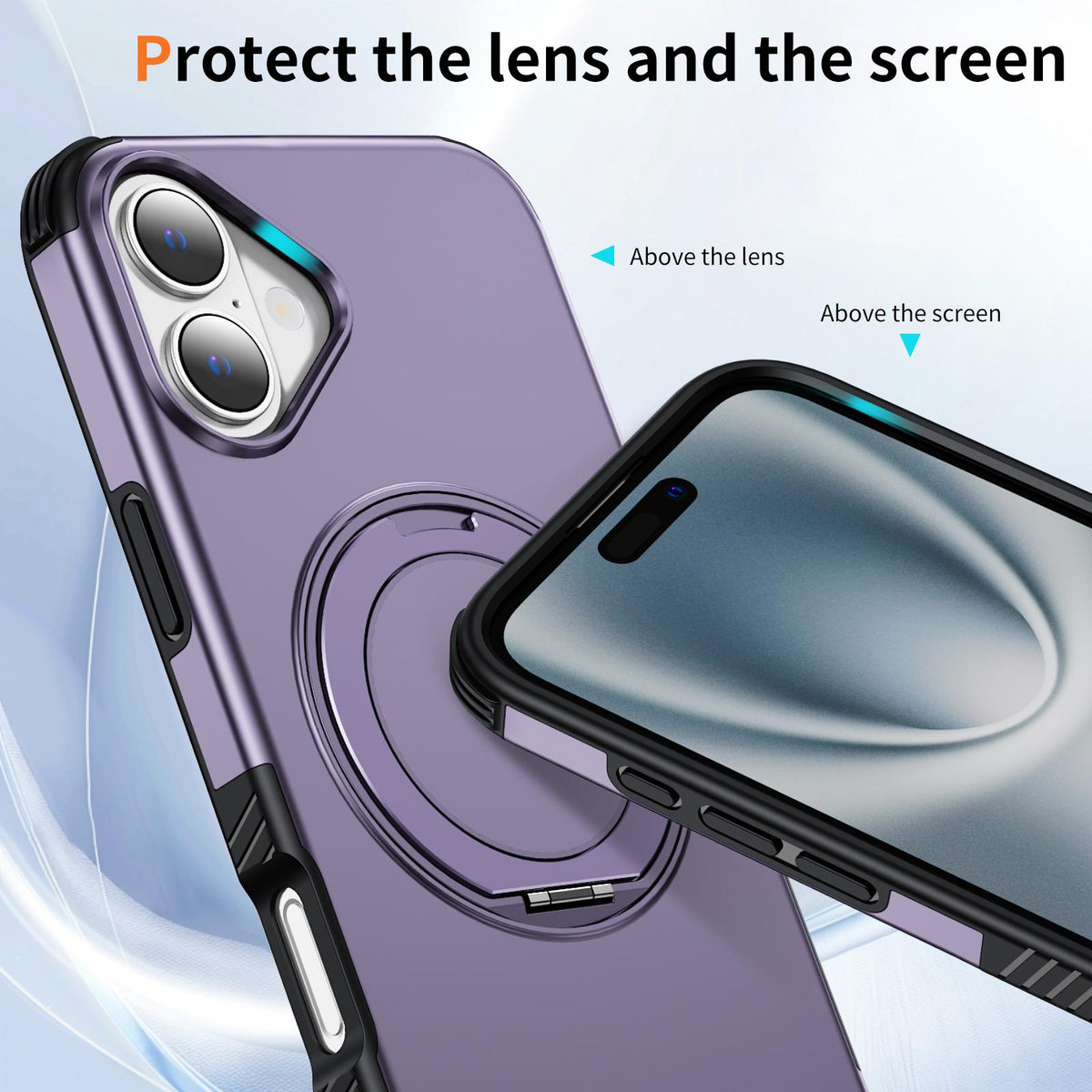 For iPhone 16 Plus Magnetic 360 Rotating Holder Phone Case - Light Purple - EDA009861206F