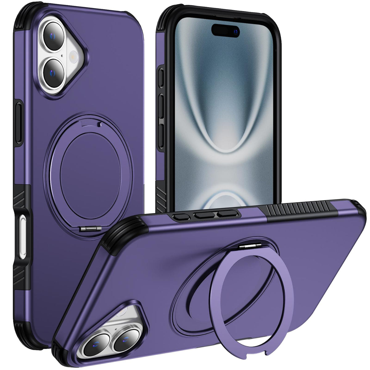 For iPhone 16 Plus Magnetic 360 Rotating Holder Phone Case - Dark Purple - EDA009861206G