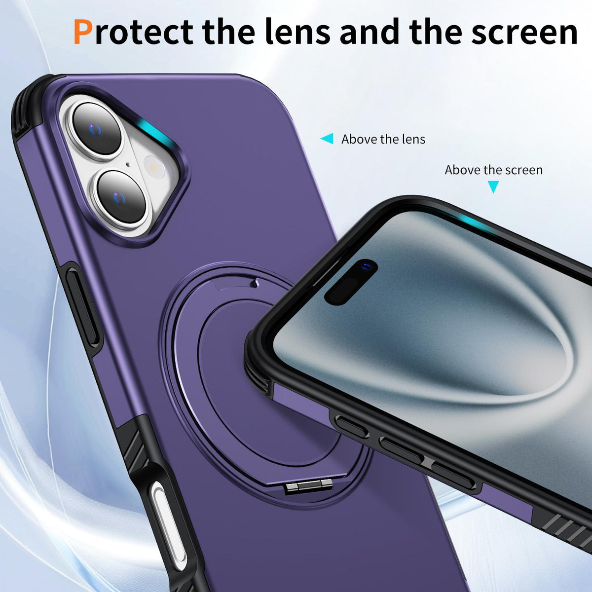 For iPhone 16 Plus Magnetic 360 Rotating Holder Phone Case - Dark Purple - EDA009861206G
