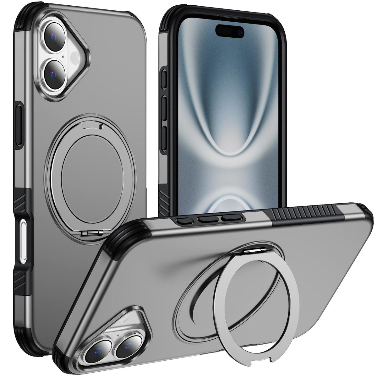 For iPhone 16 Plus Magnetic 360 Rotating Holder Phone Case - Silver - EDA009861206H