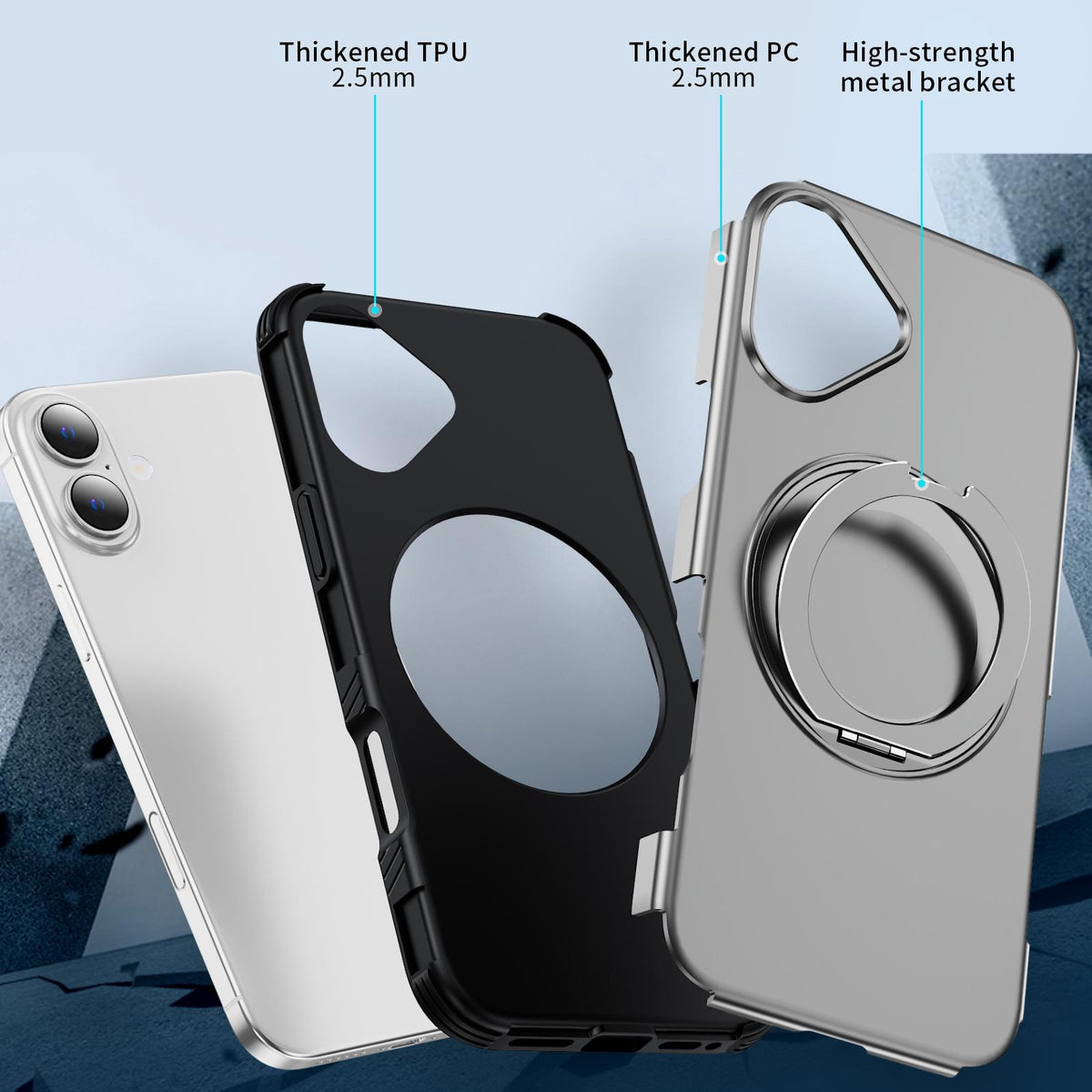 For iPhone 16 Plus Magnetic 360 Rotating Holder Phone Case - Silver - EDA009861206H