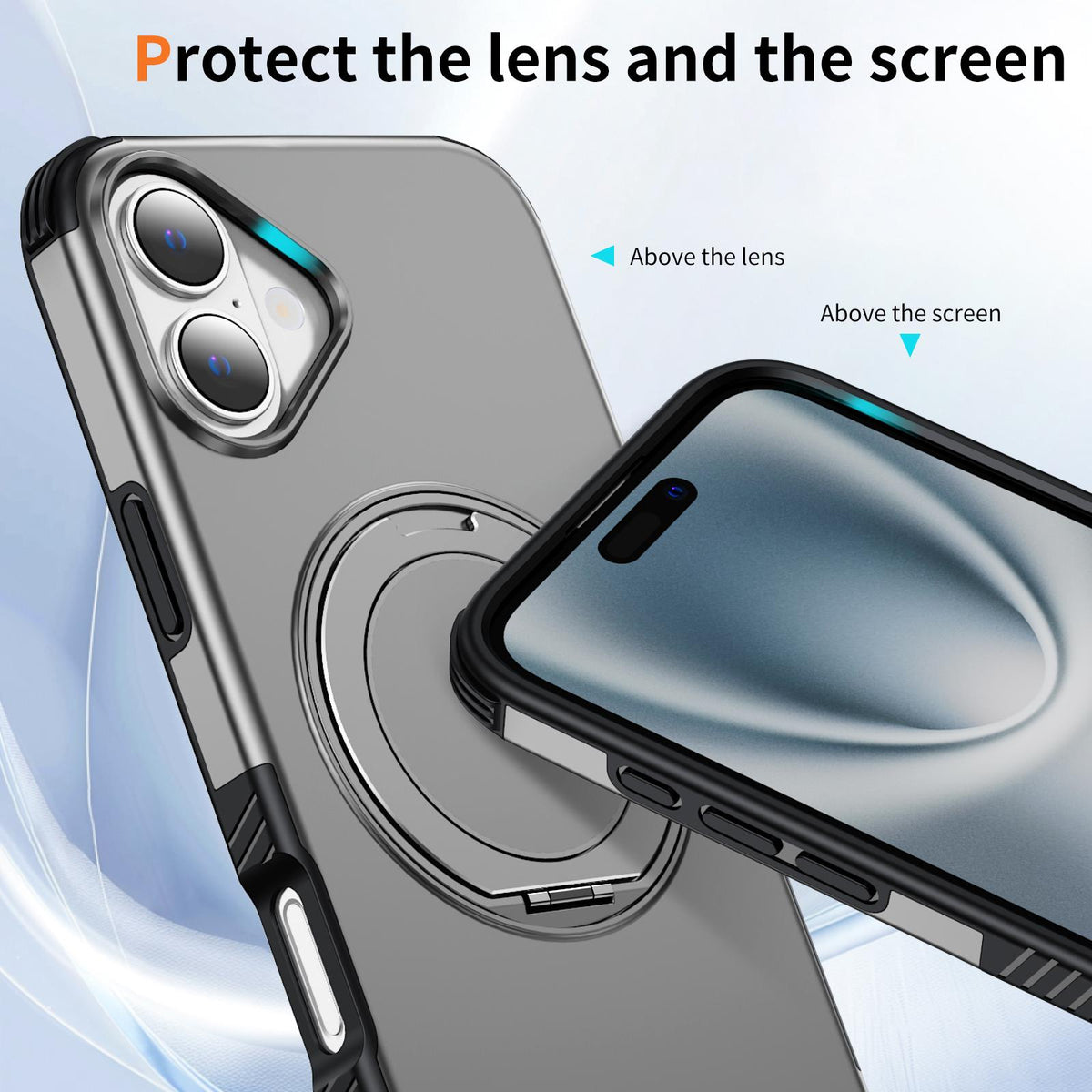 For iPhone 16 Plus Magnetic 360 Rotating Holder Phone Case - Silver - EDA009861206H