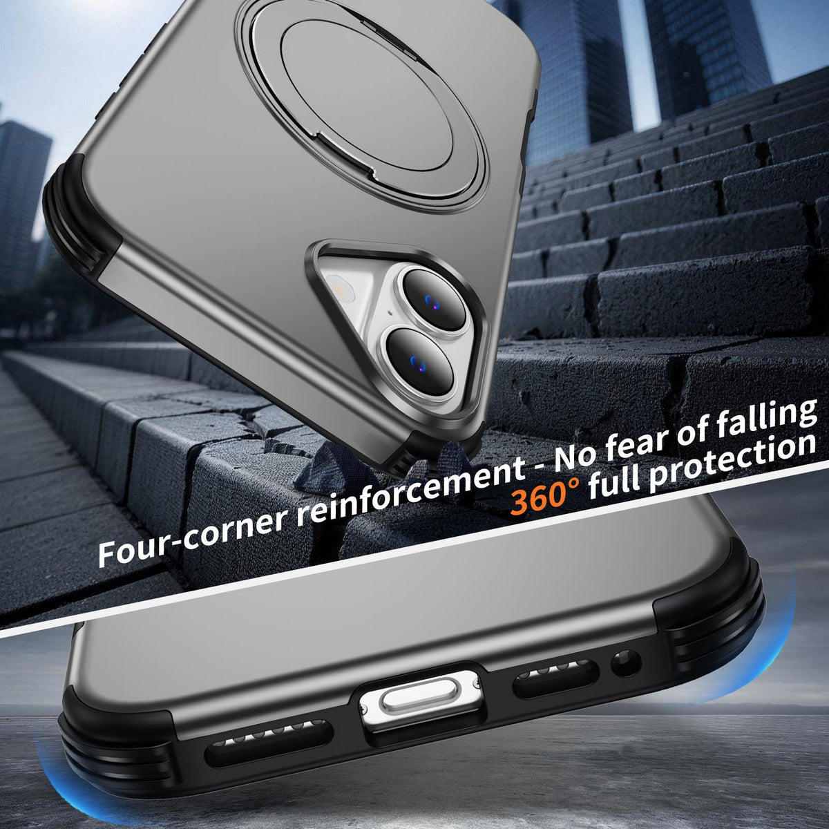 For iPhone 16 Plus Magnetic 360 Rotating Holder Phone Case - Silver - EDA009861206H