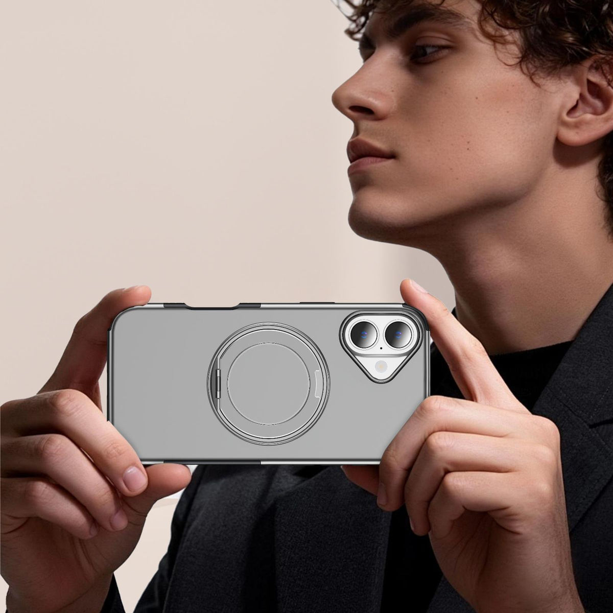 For iPhone 16 Plus Magnetic 360 Rotating Holder Phone Case - Silver - EDA009861206H