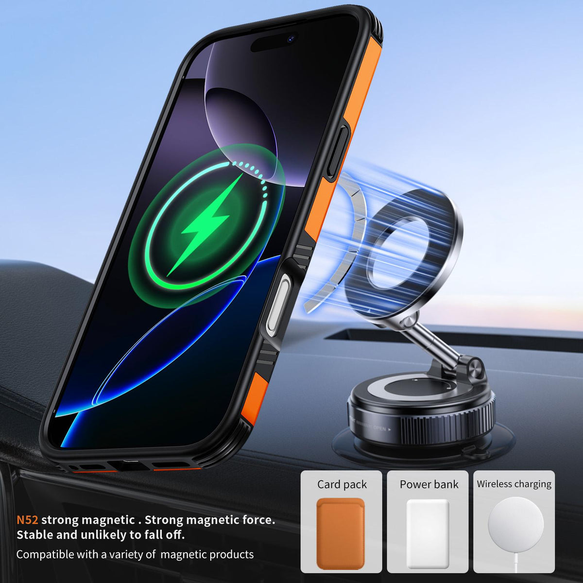 For iPhone 16 Pro Magnetic 360 Rotating Holder Phone Case - Orange - EDA009861207A