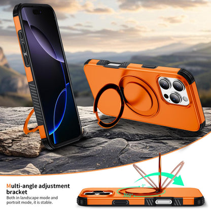 For iPhone 16 Pro Magnetic 360 Rotating Holder Phone Case - Orange - EDA009861207A