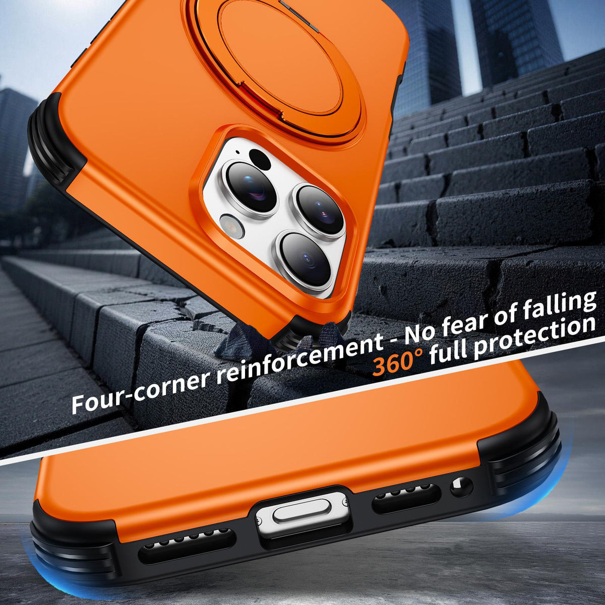 For iPhone 16 Pro Magnetic 360 Rotating Holder Phone Case - Orange - EDA009861207A