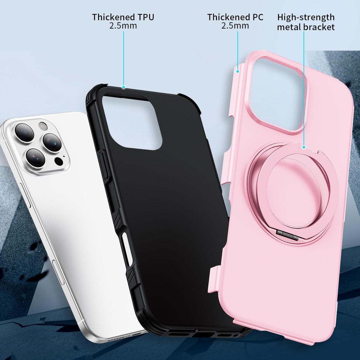 For iPhone 16 Pro Magnetic 360 Rotating Holder Phone Case - Pink - EDA009861207B