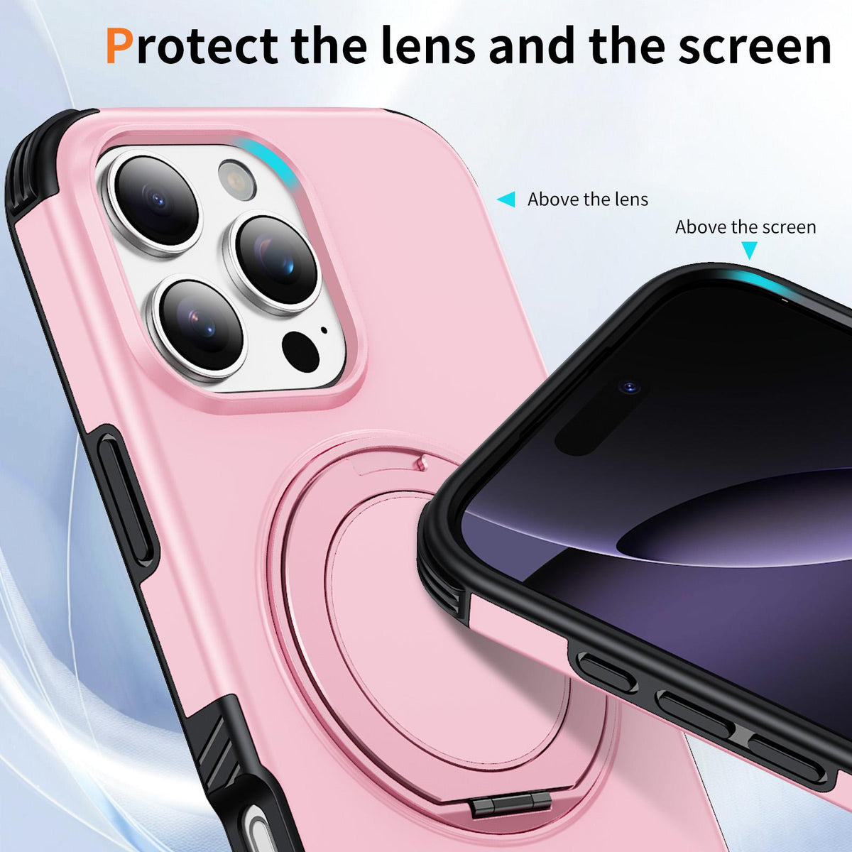 For iPhone 16 Pro Magnetic 360 Rotating Holder Phone Case - Pink - EDA009861207B