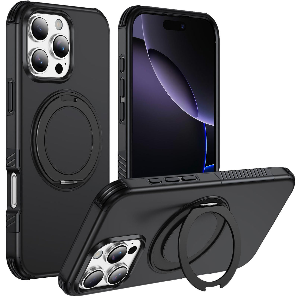 For iPhone 16 Pro Magnetic 360 Rotating Holder Phone Case - Black - EDA009861207C