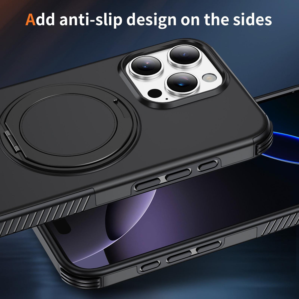For iPhone 16 Pro Magnetic 360 Rotating Holder Phone Case - Black - EDA009861207C