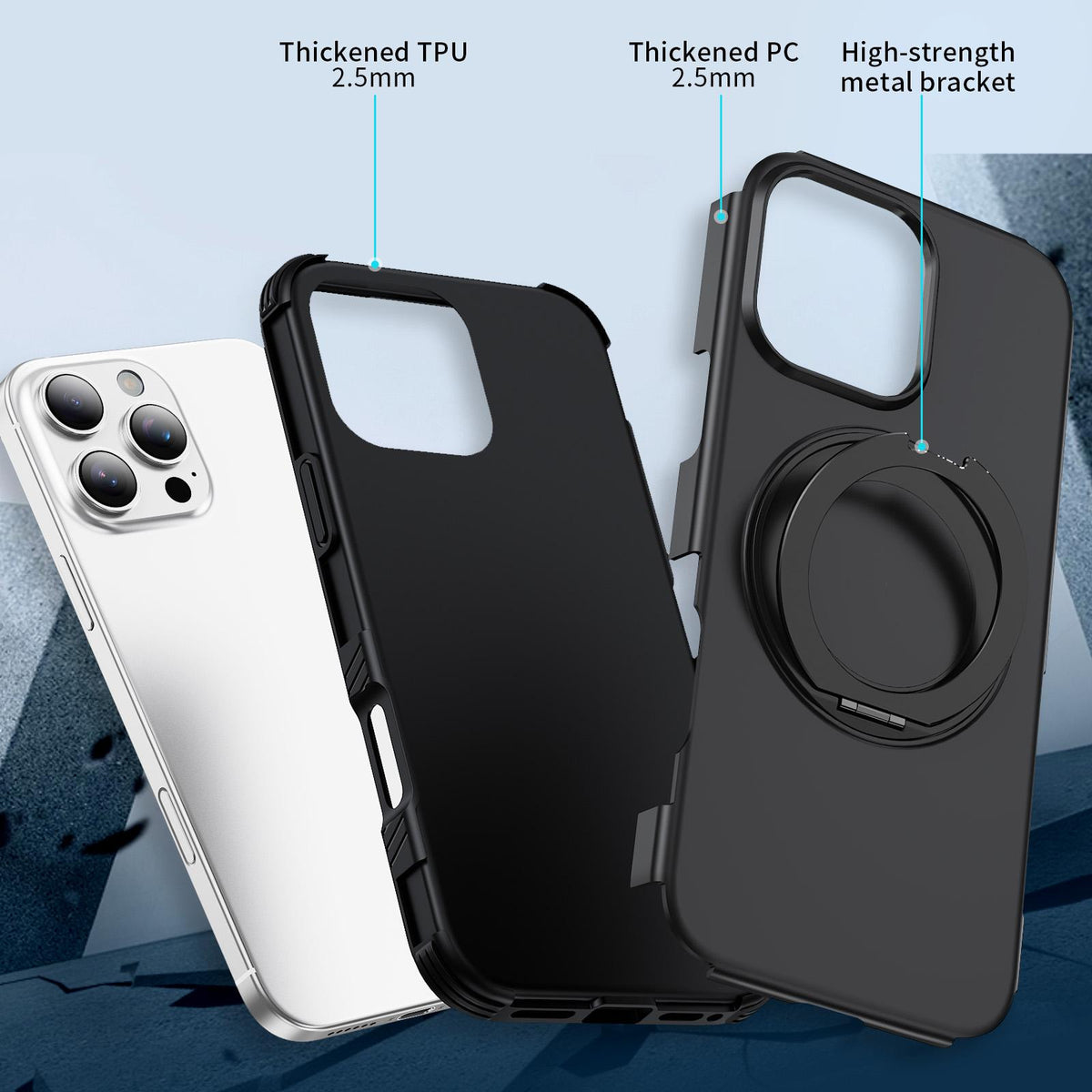 For iPhone 16 Pro Magnetic 360 Rotating Holder Phone Case - Black - EDA009861207C