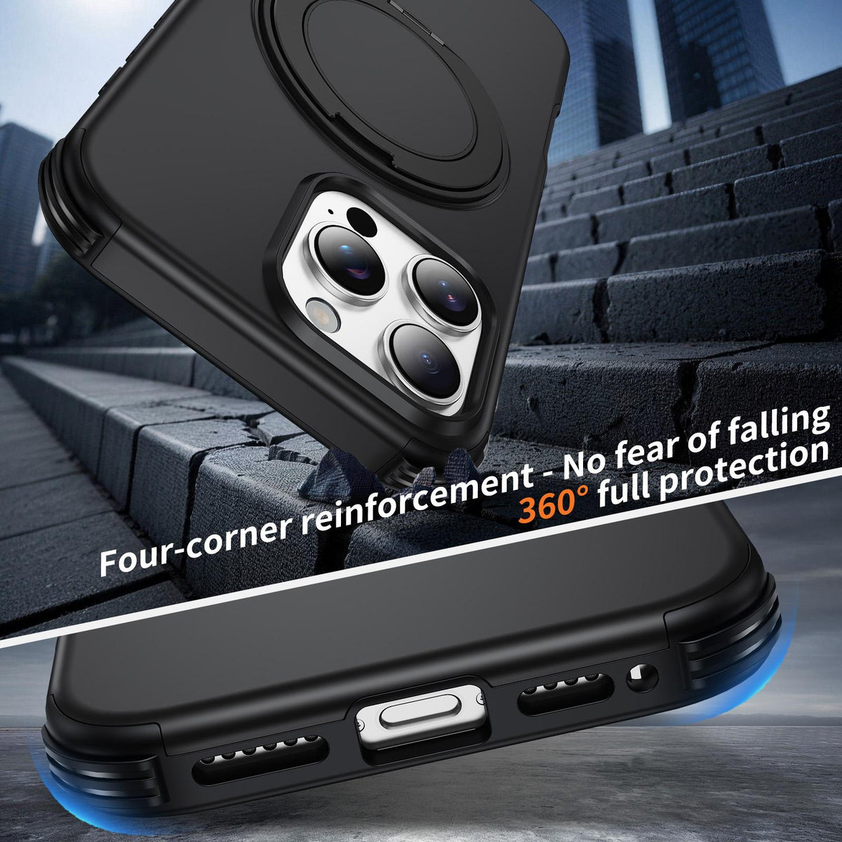 For iPhone 16 Pro Magnetic 360 Rotating Holder Phone Case - Black - EDA009861207C