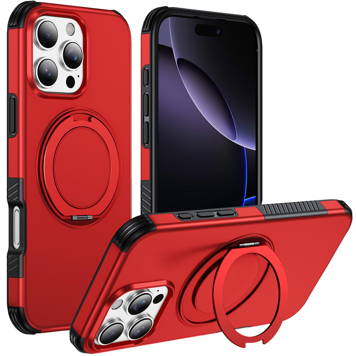 For iPhone 16 Pro Magnetic 360 Rotating Holder Phone Case - Red - EDA009861207D