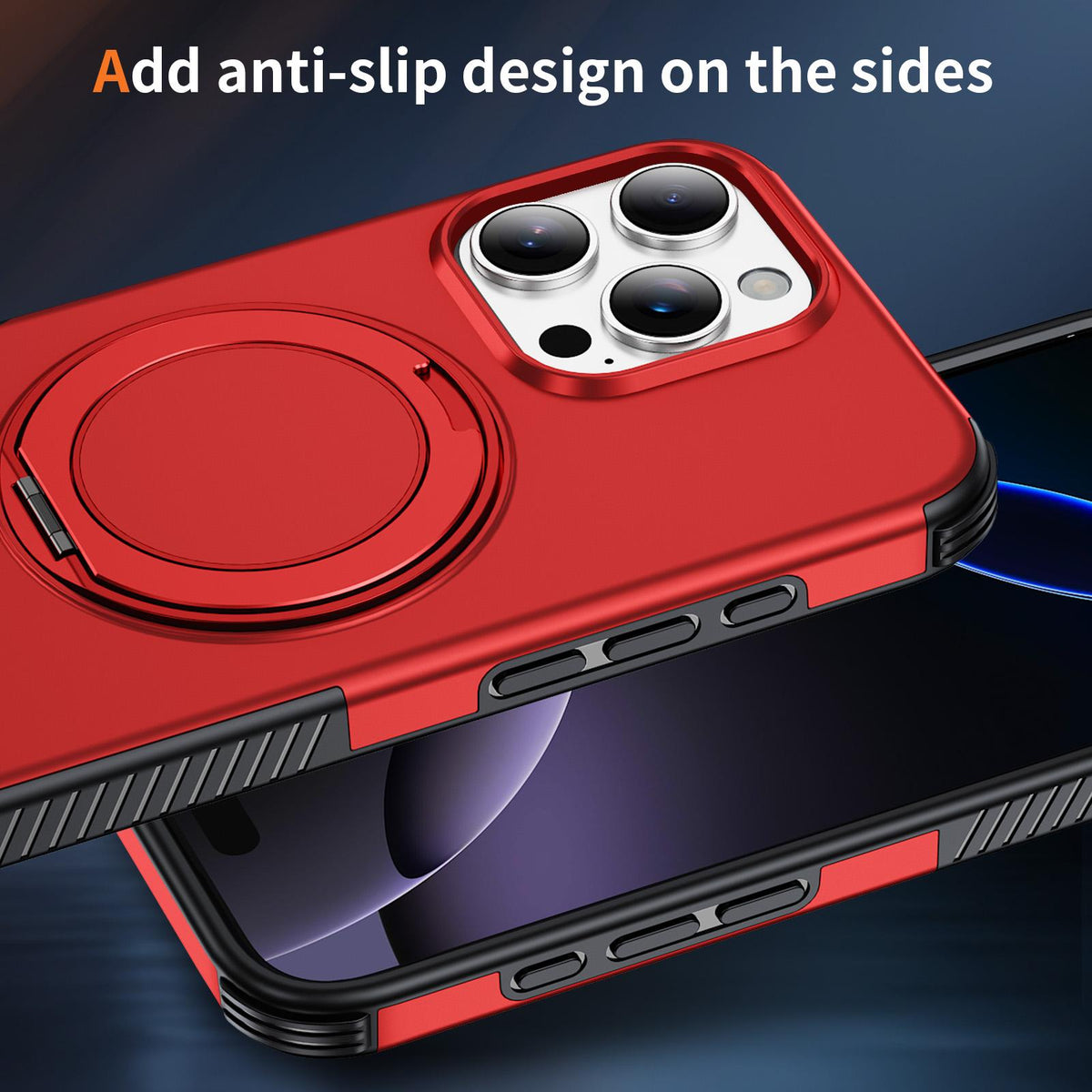 For iPhone 16 Pro Magnetic 360 Rotating Holder Phone Case - Red - EDA009861207D