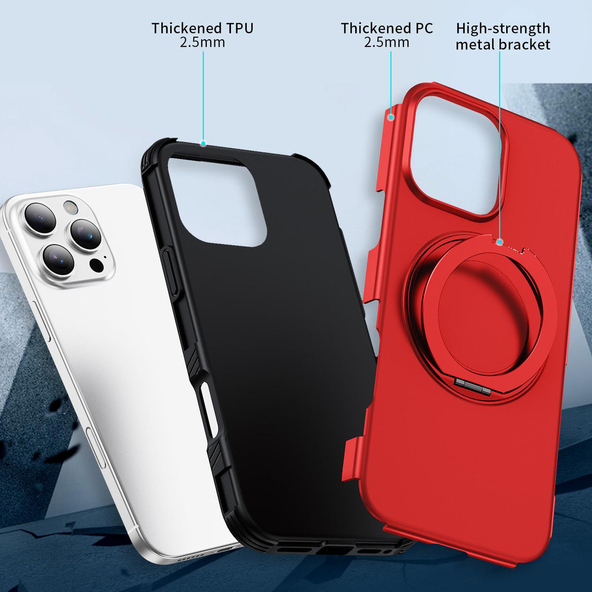 For iPhone 16 Pro Magnetic 360 Rotating Holder Phone Case - Red - EDA009861207D