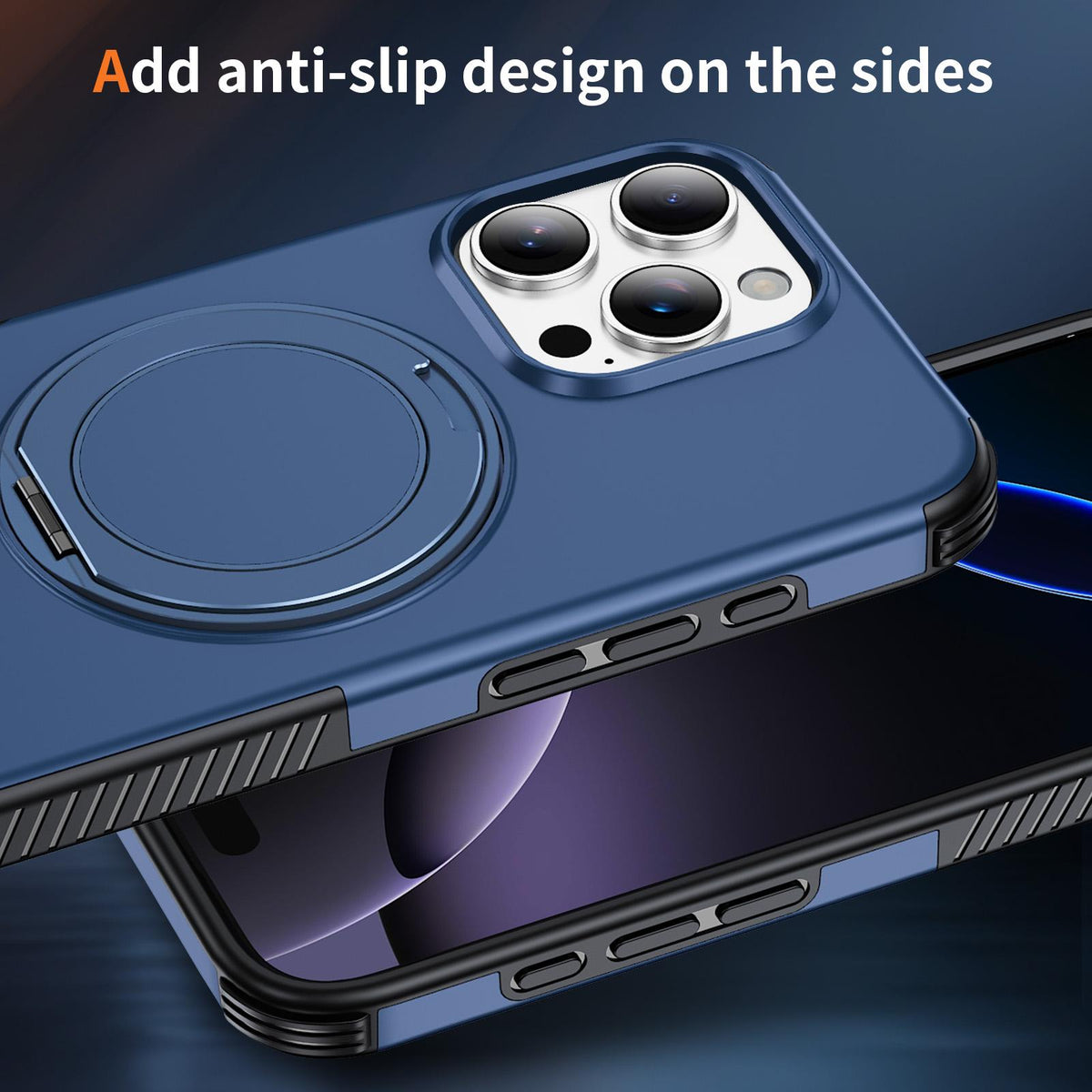 For iPhone 16 Pro Magnetic 360 Rotating Holder Phone Case - Blue - EDA009861207E