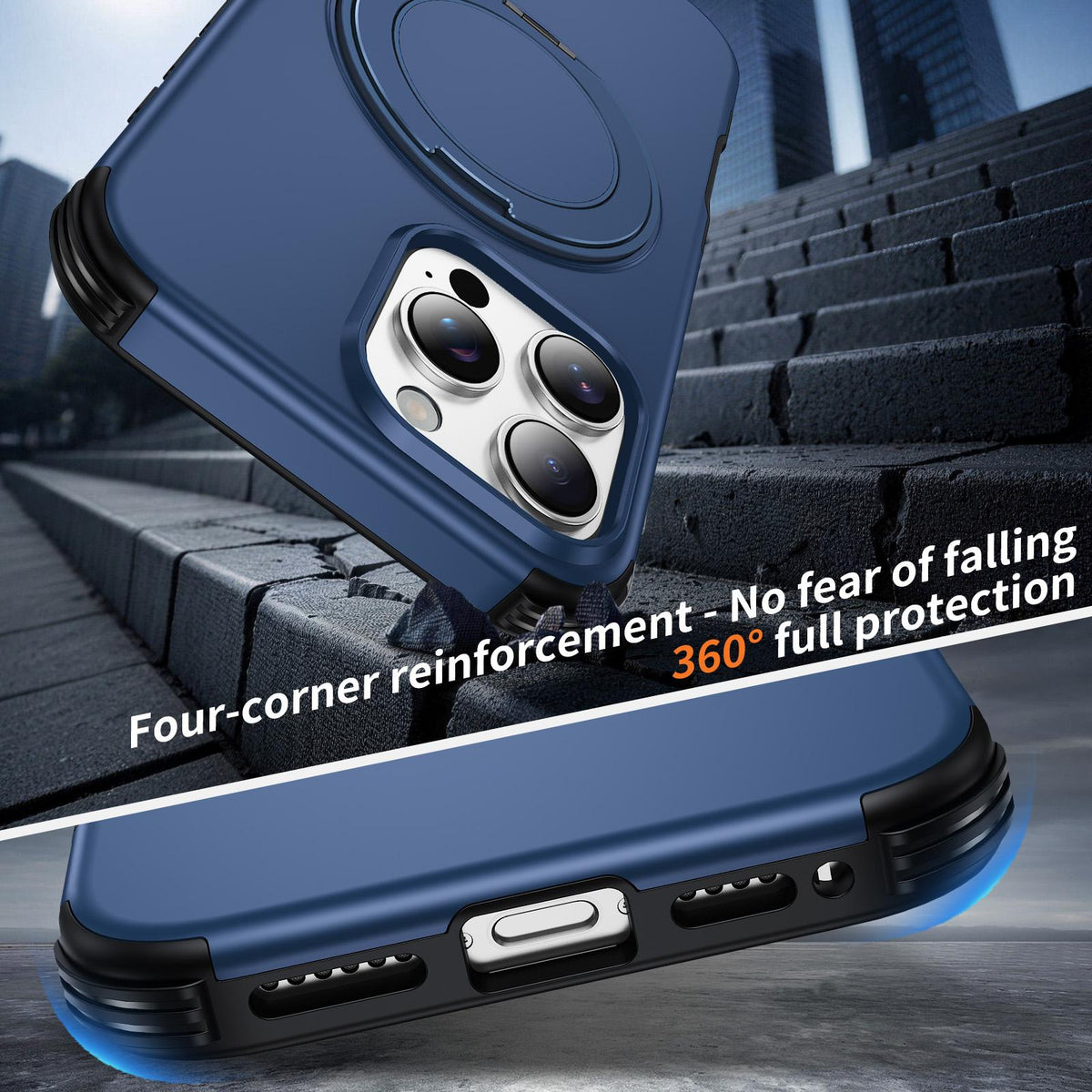 For iPhone 16 Pro Magnetic 360 Rotating Holder Phone Case - Blue - EDA009861207E